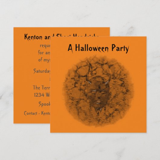 Invitation "Une fête d'Halloween" - Phantom Devil Dark Sepia (Devant / Derrière)