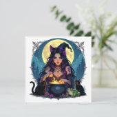 Invitation Une fête d'Halloween se prépare ! Thème sorcière (Debout devant)