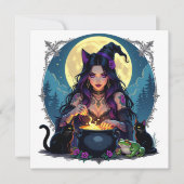 Invitation Une fête d'Halloween se prépare ! Thème sorcière (Devant)