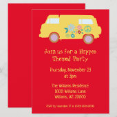 Invitation Une fête hippie rouge et jaune (Devant / Derrière)