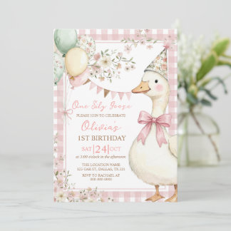 Invitation Une fille à l'oie rose pour son 1er anniversaire
