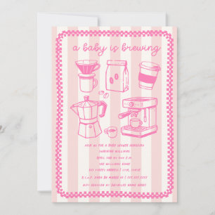 Invitation Une Fille Bébé en Train de Brasser du Café Rose Fê