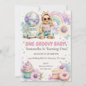 Invitation Une fille bébé groovy boho fête d'anniversaire de (Devant)