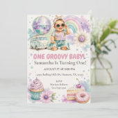 Invitation Une fille bébé groovy boho fête d'anniversaire de (Debout devant)
