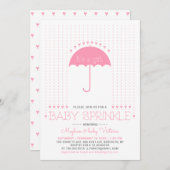 Invitation Une fille. | Coeurs mignons et parapluie Bébé saup (Devant / Derrière)