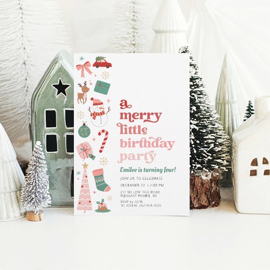 Invitation Une Fille de Fête d'Anniversaire de Noël Petit et