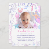 Invitation Une fille de la mer 1er anniversaire Sirène photo (Devant / Derrière)