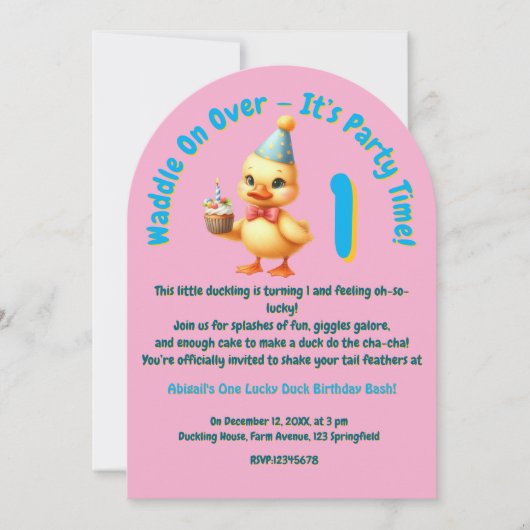 Invitation Une fille de photo Lucky Duck Anniversaire de enfa (Devant)