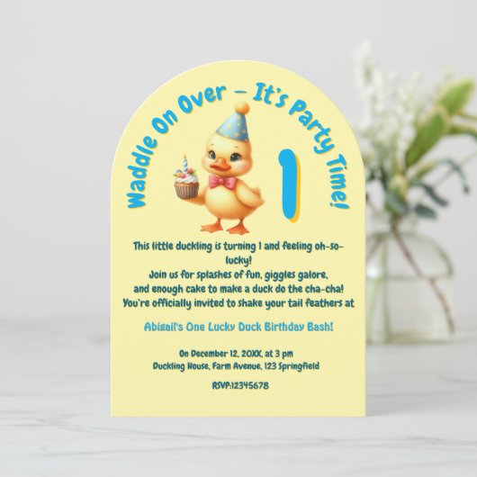 Invitation Une fille de photo Lucky Duck Anniversaire de enfa (Debout devant)