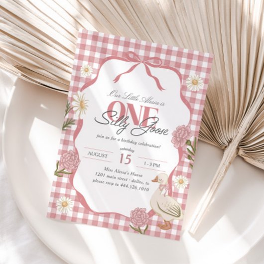 Invitation Une fille d'oie sotte Cottagecore rose 1er anniver