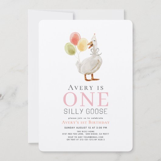 Invitation Une fille d'oie sotte rose En vichy 1er anniversai (Devant)