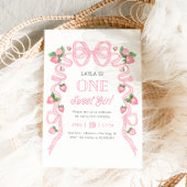 Invitation Une fille douce | Bow rose fraise 1er anniversaire