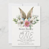 Invitation Une fille florale de lapin 1er anniversaire (Devant)
