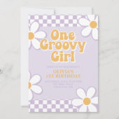 Invitation Une Fille Groovy Rétro Vérification Lilac Daisy (Devant)