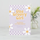 Invitation Une Fille Groovy Rétro Vérification Lilac Daisy (Debout devant)