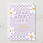 Invitation Une Fille Groovy Rétro Vérification Lilas Daisy (Devant)