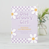 Invitation Une Fille Groovy Rétro Vérification Lilas Daisy (Debout devant)