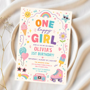 Invitation Une fille heureuse Anniversaire coloré