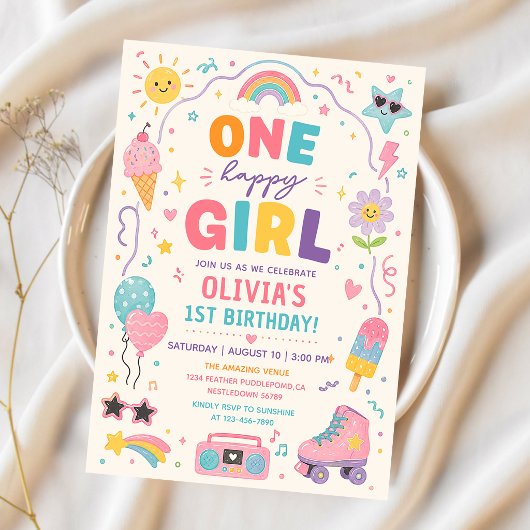 Invitation Une fille heureuse Anniversaire coloré