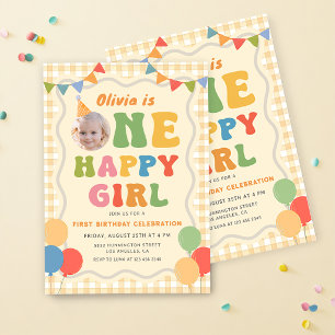 Invitation Une fille heureuse Anniversaire Coloré 1er Anniver
