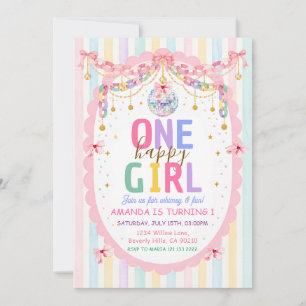 Invitation Une fille heureuse Fête d'anniversaire colorée 1èr
