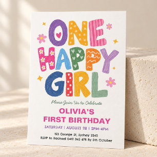 Invitation Une Fille Heureuse : Fête d'anniversaire de fille