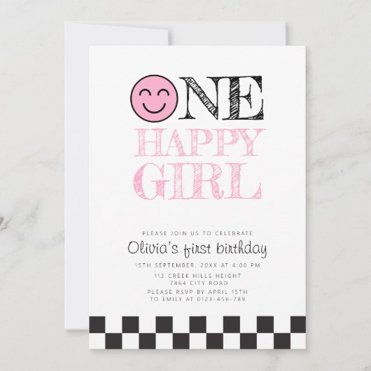 Invitation Une Fille Heureuse Joyeuse Visage rose (Devant)