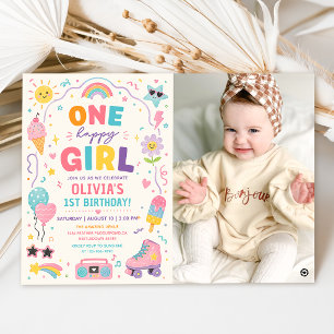Invitation Une fille heureuse Photo d'anniversaire colorée