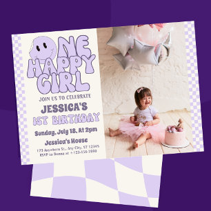 Invitation Une fille heureuse Rétro 1er anniversaire 