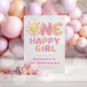 Invitation Une Fille Heureuse Soleil 1er Anniversaire Rose Vi
