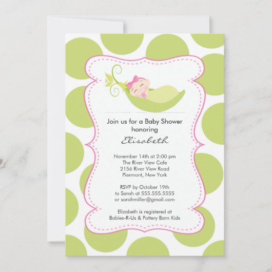 Invitation Une Fille Moderne Dans Le Baby shower De Pois (Devant)