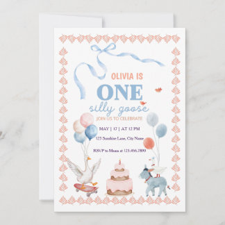 Invitation Une Fille Oie Idiote Premier Anniversaire Aquarell