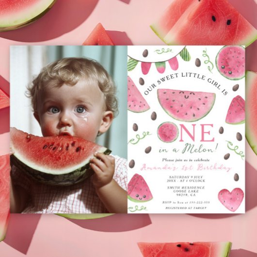 Invitation Une fille pastèque mignonne pour son 1er anniversa
