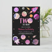 Invitation Une fille rose Astronaut Espace Deux La Lune Anniv (Debout devant)