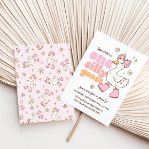 Invitation Une fille rose d'oie sotte 1er anniversaire