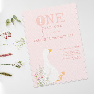 Invitation Une fille rose d'oie sotte 1er anniversaire