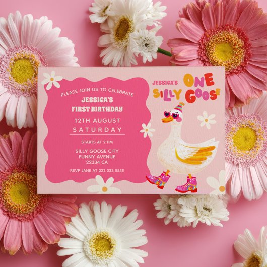Invitation Une fille rose d'oie sotte Anniversaire des enfant