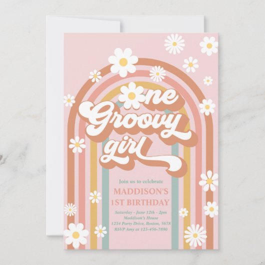 Invitation Une fille Super Boho Daisy Rainbow 1er anniversair (Devant)