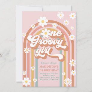 Invitation Une fille Super Boho Daisy Rainbow 1er anniversair