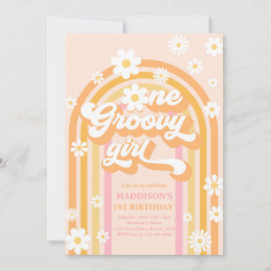 Invitation Une fille Super Boho Daisy Rainbow 1er anniversair