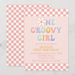 Invitation Une fille super fille rétro premier anniversaire