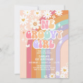 Invitation Une fille Super Hippie Rainbow Retro 1er anniversa (Devant)