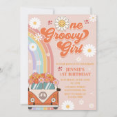 Invitation Une fille Super Retro Arc-en-ciel 1er anniversaire (Devant)