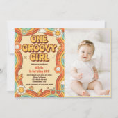 Invitation Une fille Super Retro Arc-en-ciel 1er anniversaire (Devant)