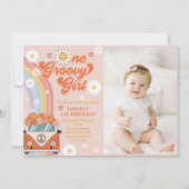 Invitation Une fille Super Retro Arc-en-ciel 1er anniversaire (Devant)