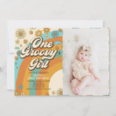 Invitation Une fille Super Retro Arc-en-ciel 1er anniversaire (Devant)