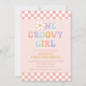 Invitation Une fille Super Retro Girl Premier anniversaire (Devant)