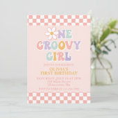 Invitation Une fille Super Retro Girl Premier anniversaire (Debout devant)