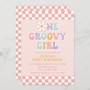 Invitation Une fille Super Retro Girl Premier anniversaire