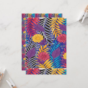 Invitation une fleur colorée et un motif feuille sur un bac b